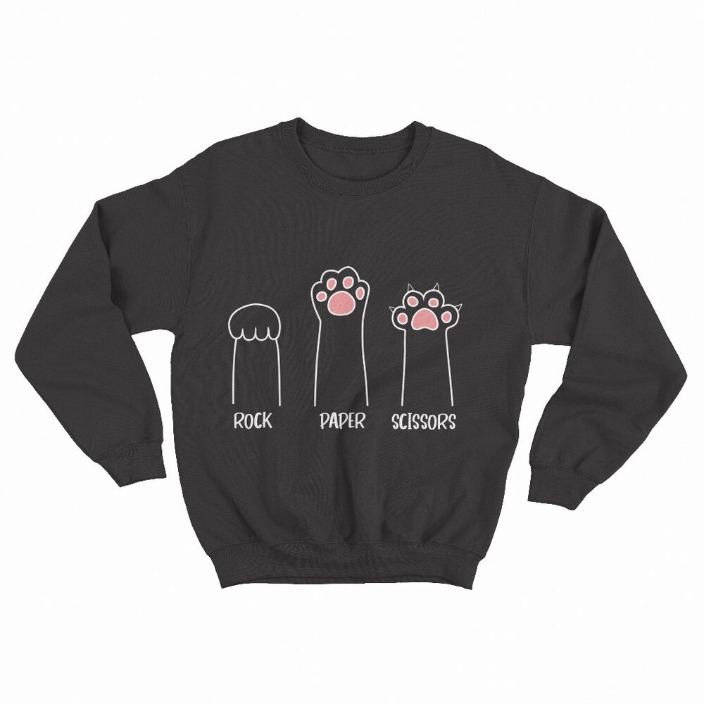 Rock Paper Scissors Hand Game Cute Paw Funny Cat Black Sweater